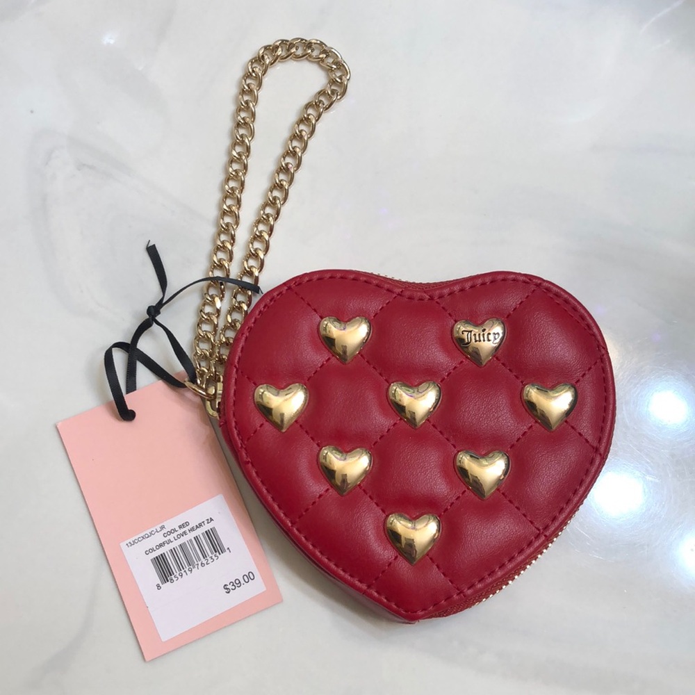 Juicy Couture Cool Red Colorful Love Studded ZA Wristlet Chain Wrist Strap NWT